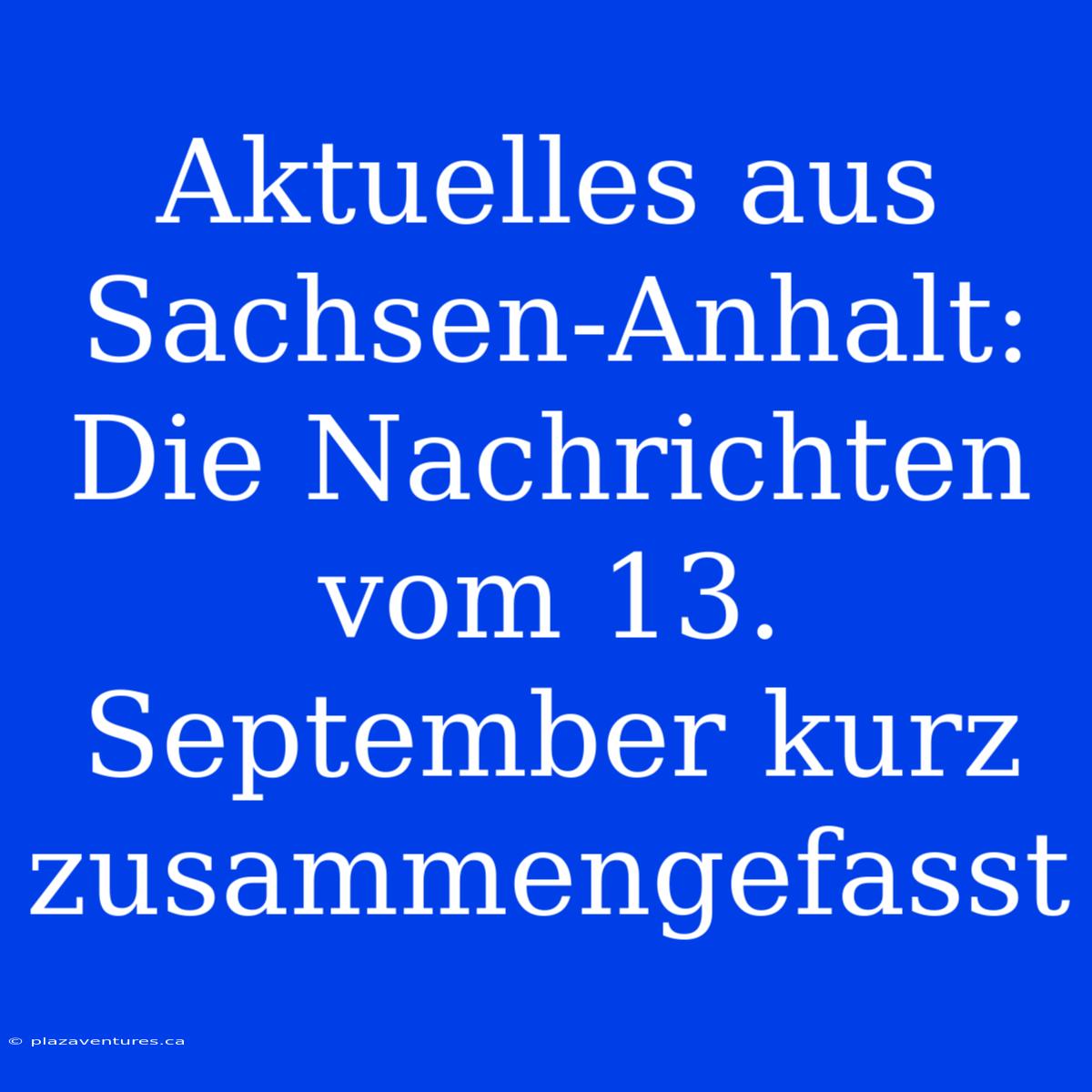 Aktuelles Aus Sachsen-Anhalt: Die Nachrichten Vom 13. September Kurz Zusammengefasst