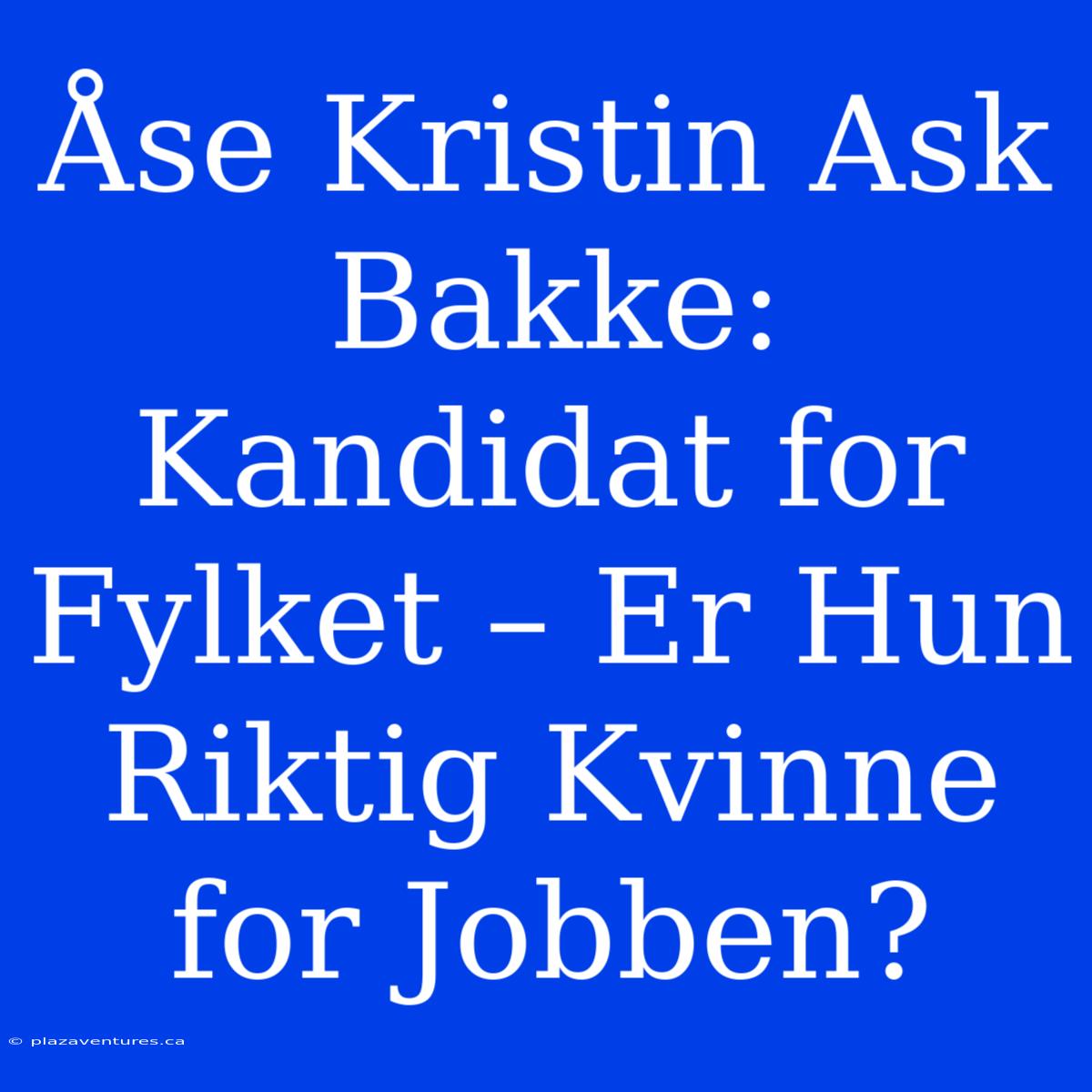 Åse Kristin Ask Bakke: Kandidat For Fylket – Er Hun Riktig Kvinne For Jobben?