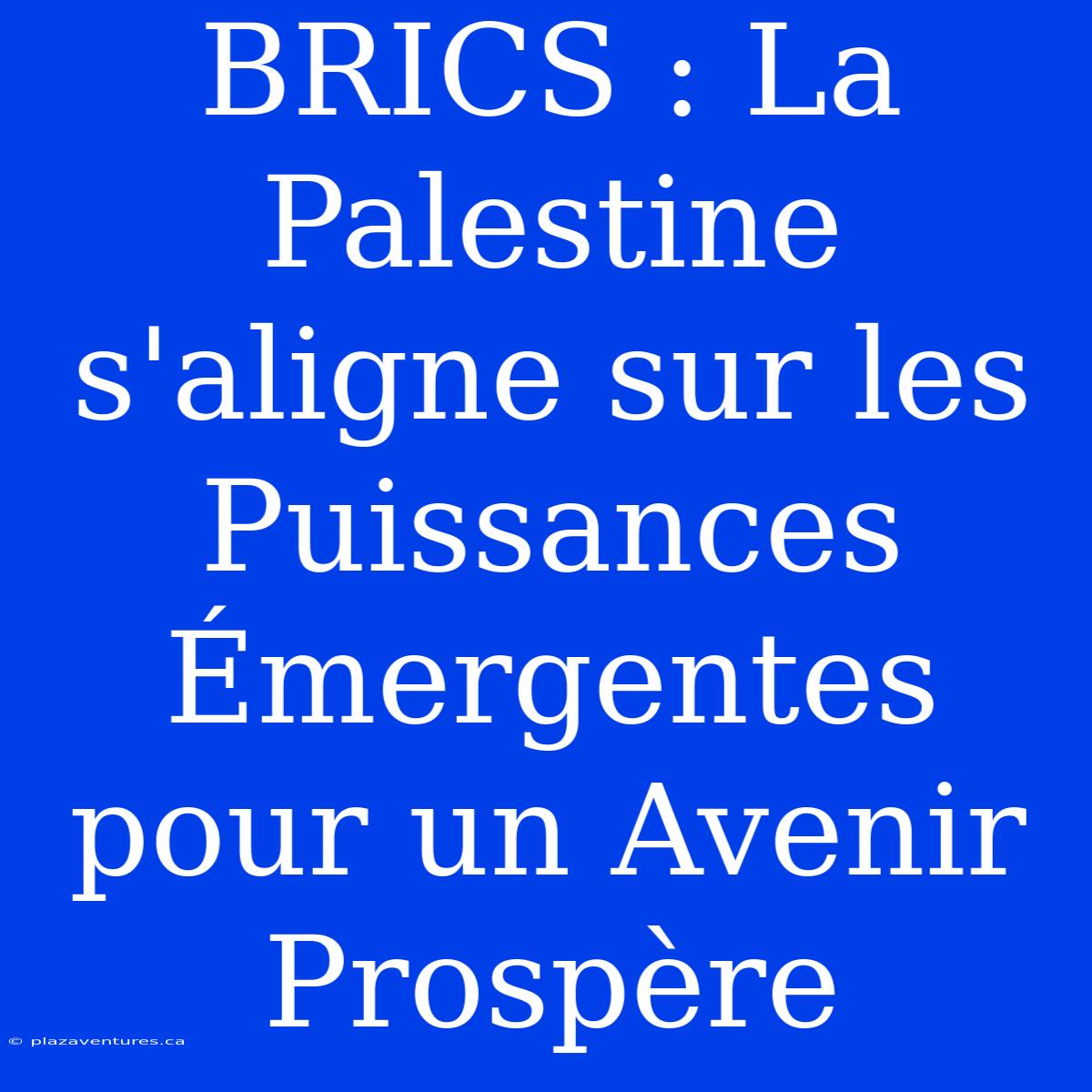 BRICS : La Palestine S'aligne Sur Les Puissances Émergentes Pour Un Avenir Prospère