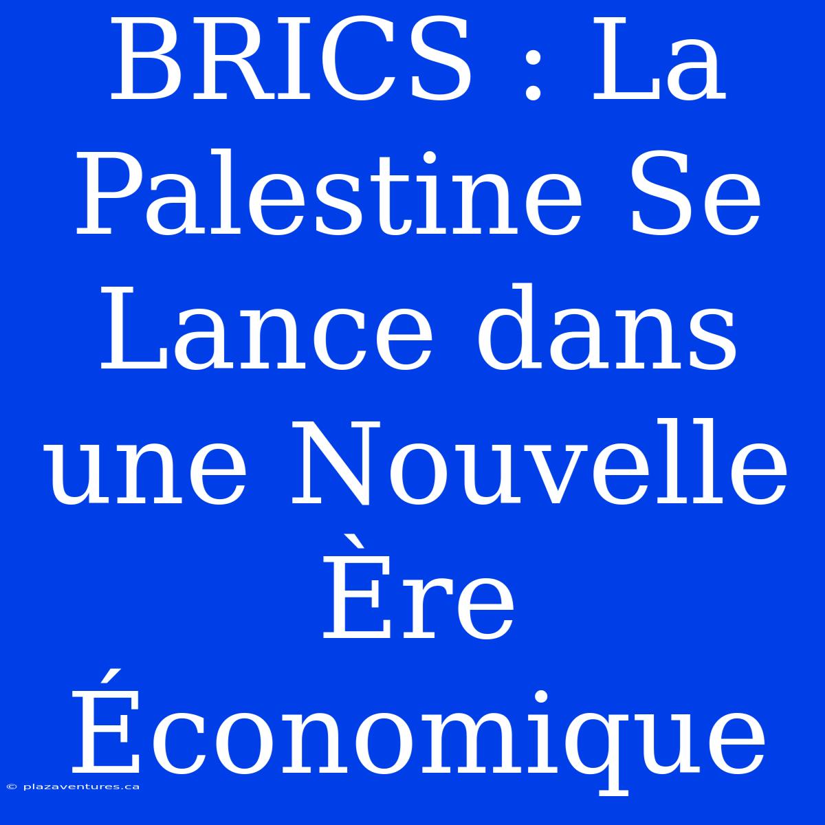 BRICS : La Palestine Se Lance Dans Une Nouvelle Ère Économique