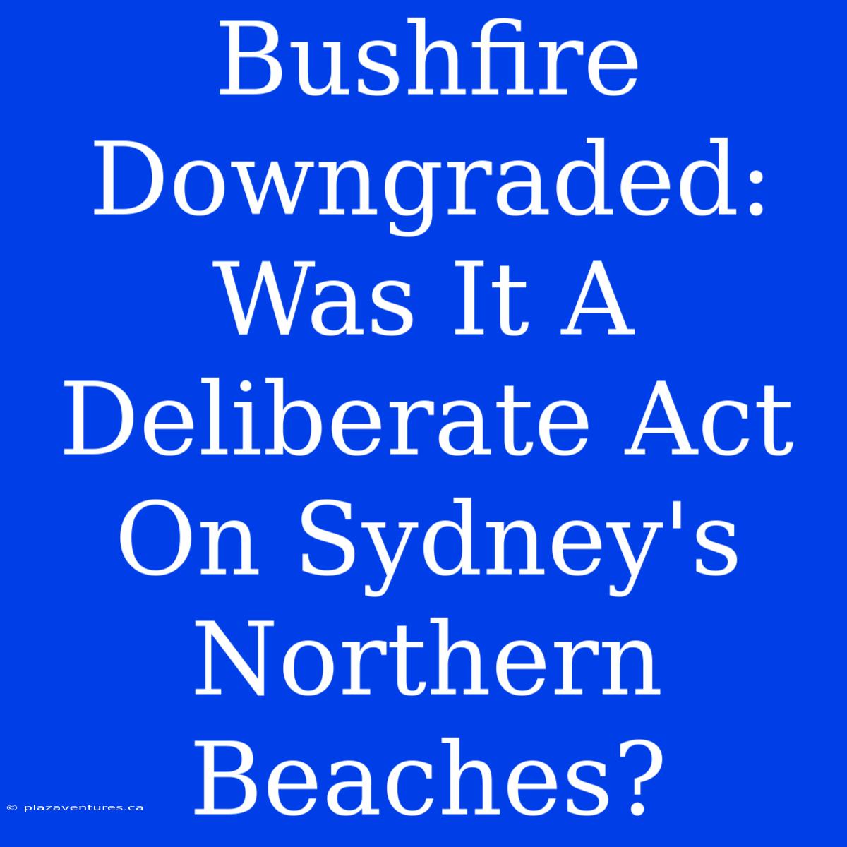 Bushfire Downgraded: Was It A Deliberate Act On Sydney's Northern Beaches?