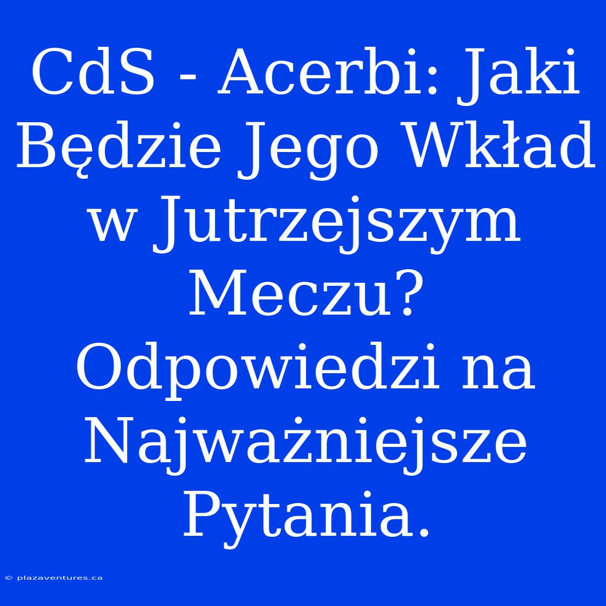 CdS - Acerbi: Jaki Będzie Jego Wkład W Jutrzejszym Meczu? Odpowiedzi Na Najważniejsze Pytania.