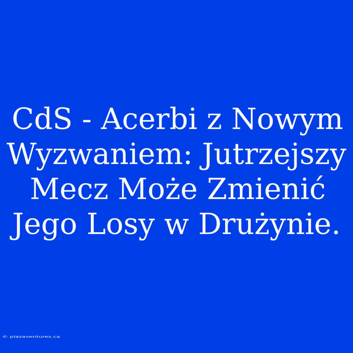 CdS - Acerbi Z Nowym Wyzwaniem: Jutrzejszy Mecz Może Zmienić Jego Losy W Drużynie.