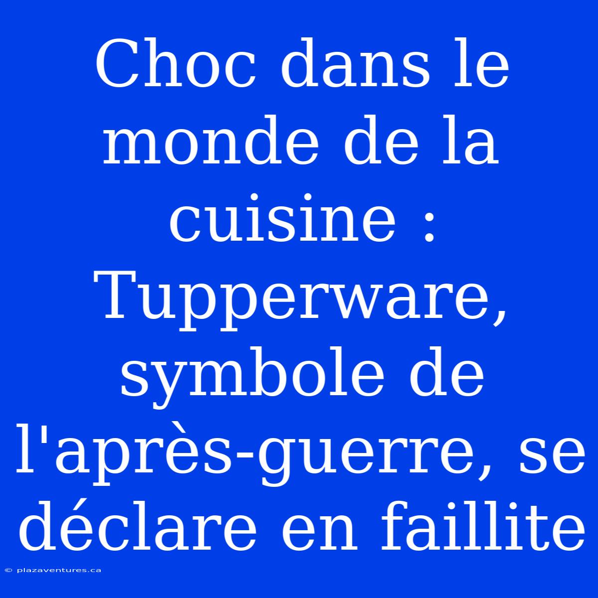 Choc Dans Le Monde De La Cuisine : Tupperware, Symbole De L'après-guerre, Se Déclare En Faillite