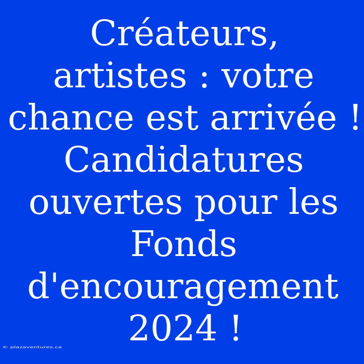 Créateurs, Artistes : Votre Chance Est Arrivée ! Candidatures Ouvertes Pour Les Fonds D'encouragement 2024 !