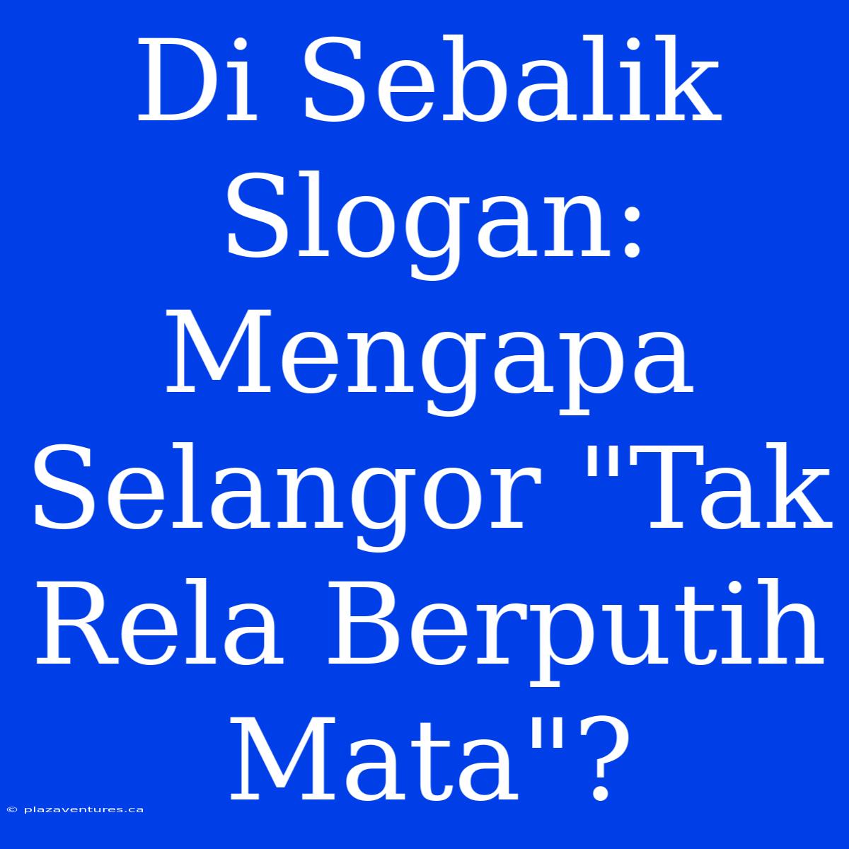 Di Sebalik Slogan: Mengapa Selangor 