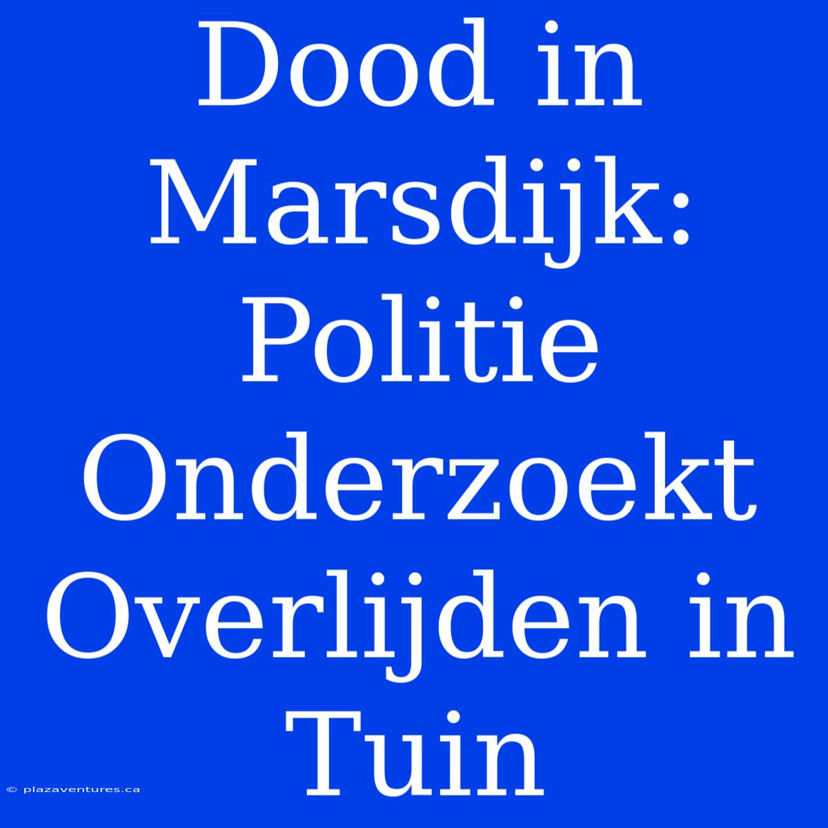 Dood In Marsdijk: Politie Onderzoekt Overlijden In Tuin