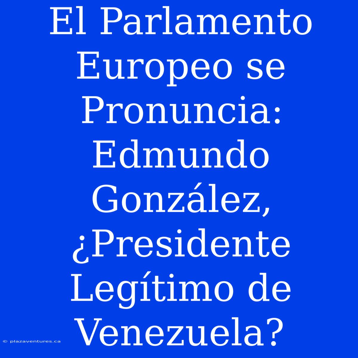 El Parlamento Europeo Se Pronuncia: Edmundo González, ¿Presidente Legítimo De Venezuela?