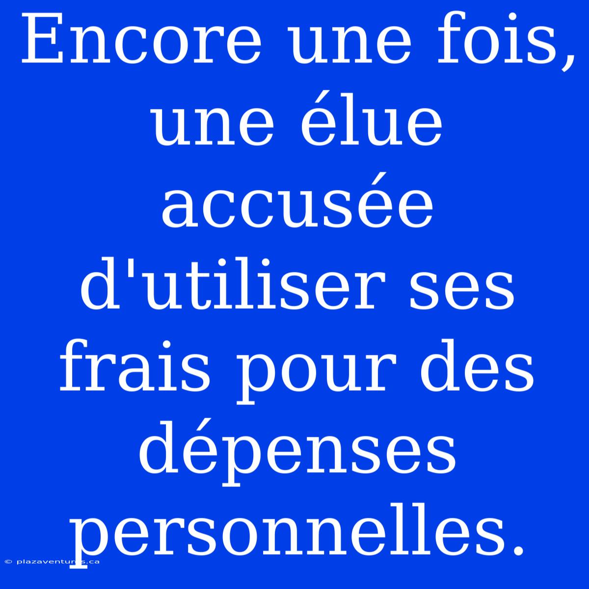 Encore Une Fois, Une Élue Accusée D'utiliser Ses Frais Pour Des Dépenses Personnelles.