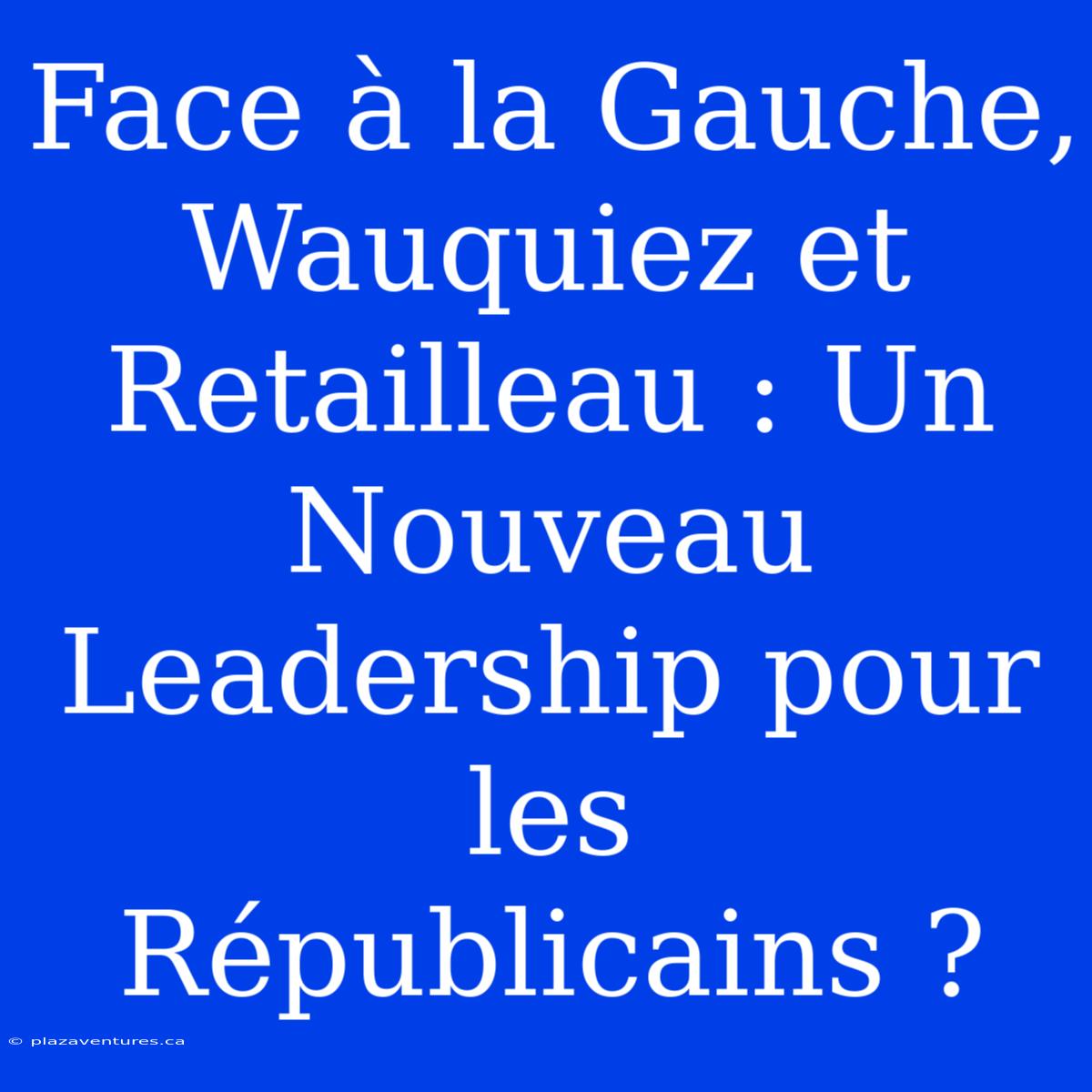 Face À La Gauche, Wauquiez Et Retailleau : Un Nouveau Leadership Pour Les Républicains ?