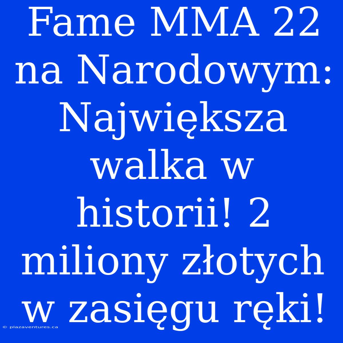 Fame MMA 22 Na Narodowym: Największa Walka W Historii! 2 Miliony Złotych W Zasięgu Ręki!