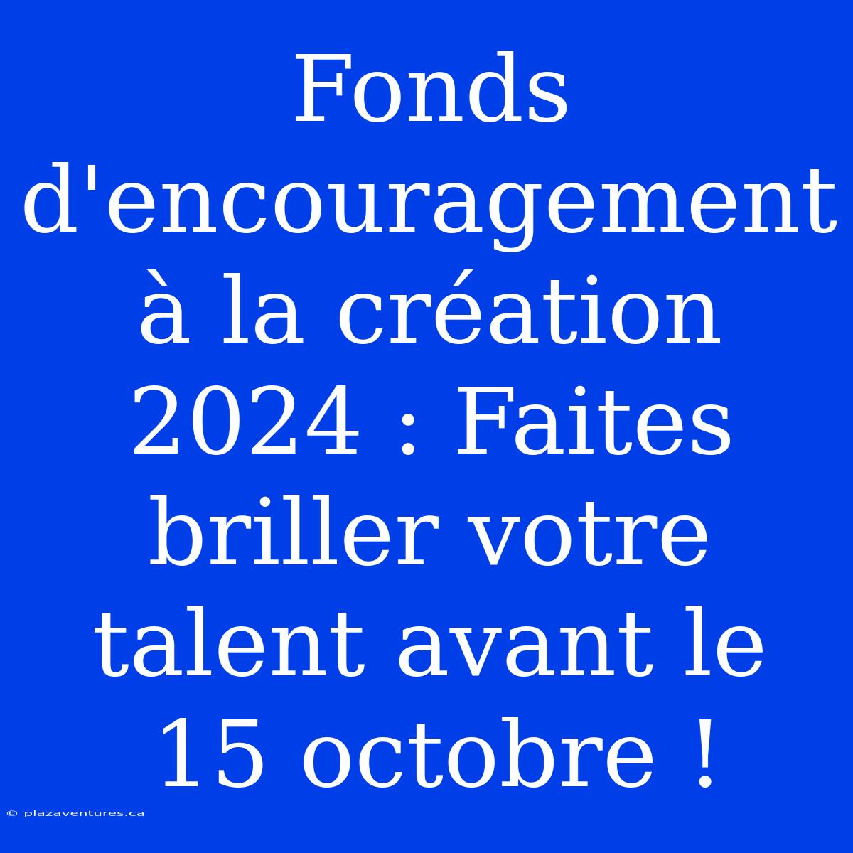 Fonds D'encouragement À La Création 2024 : Faites Briller Votre Talent Avant Le 15 Octobre !