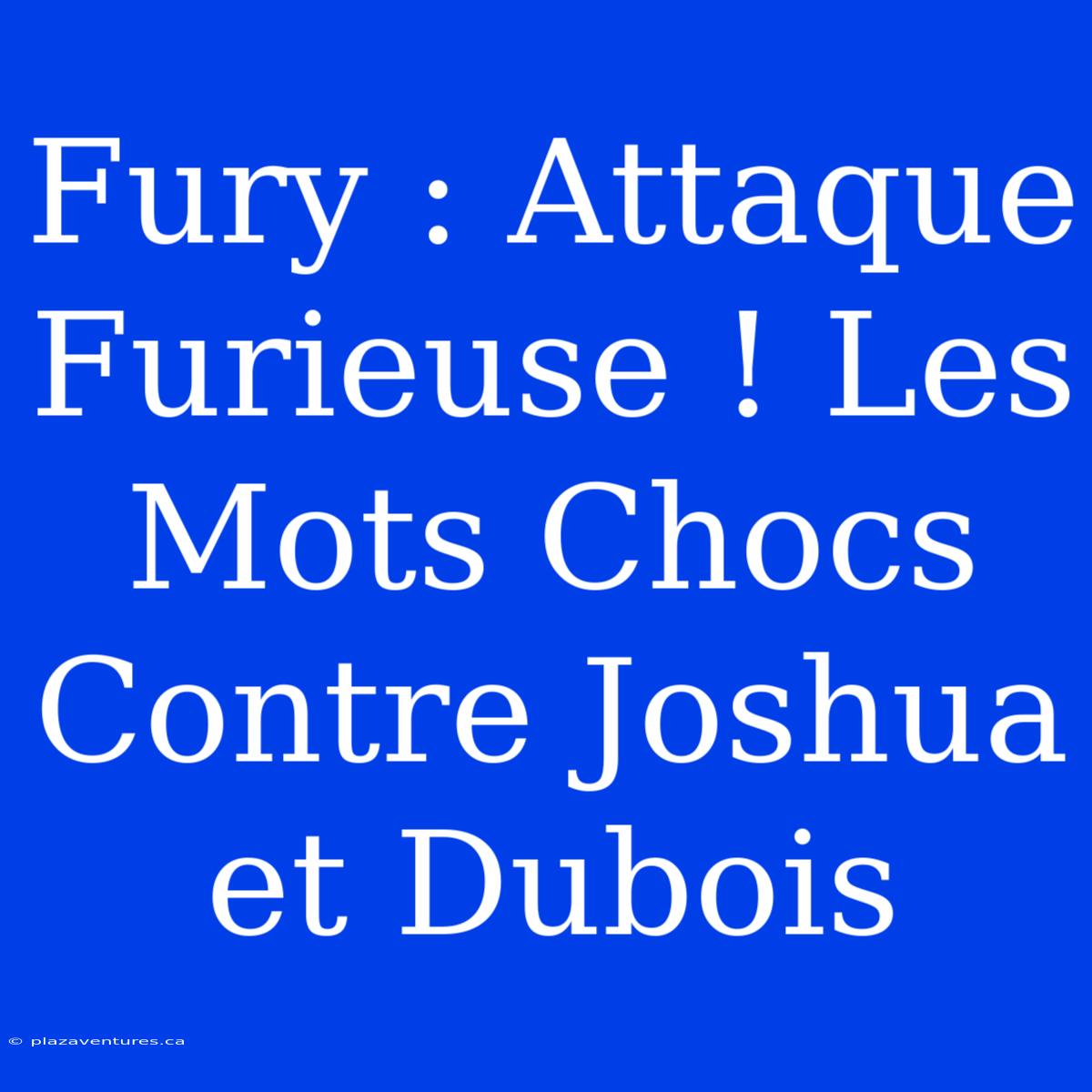 Fury : Attaque Furieuse ! Les Mots Chocs Contre Joshua Et Dubois