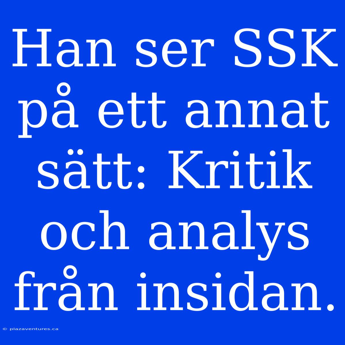 Han Ser SSK På Ett Annat Sätt: Kritik Och Analys Från Insidan.