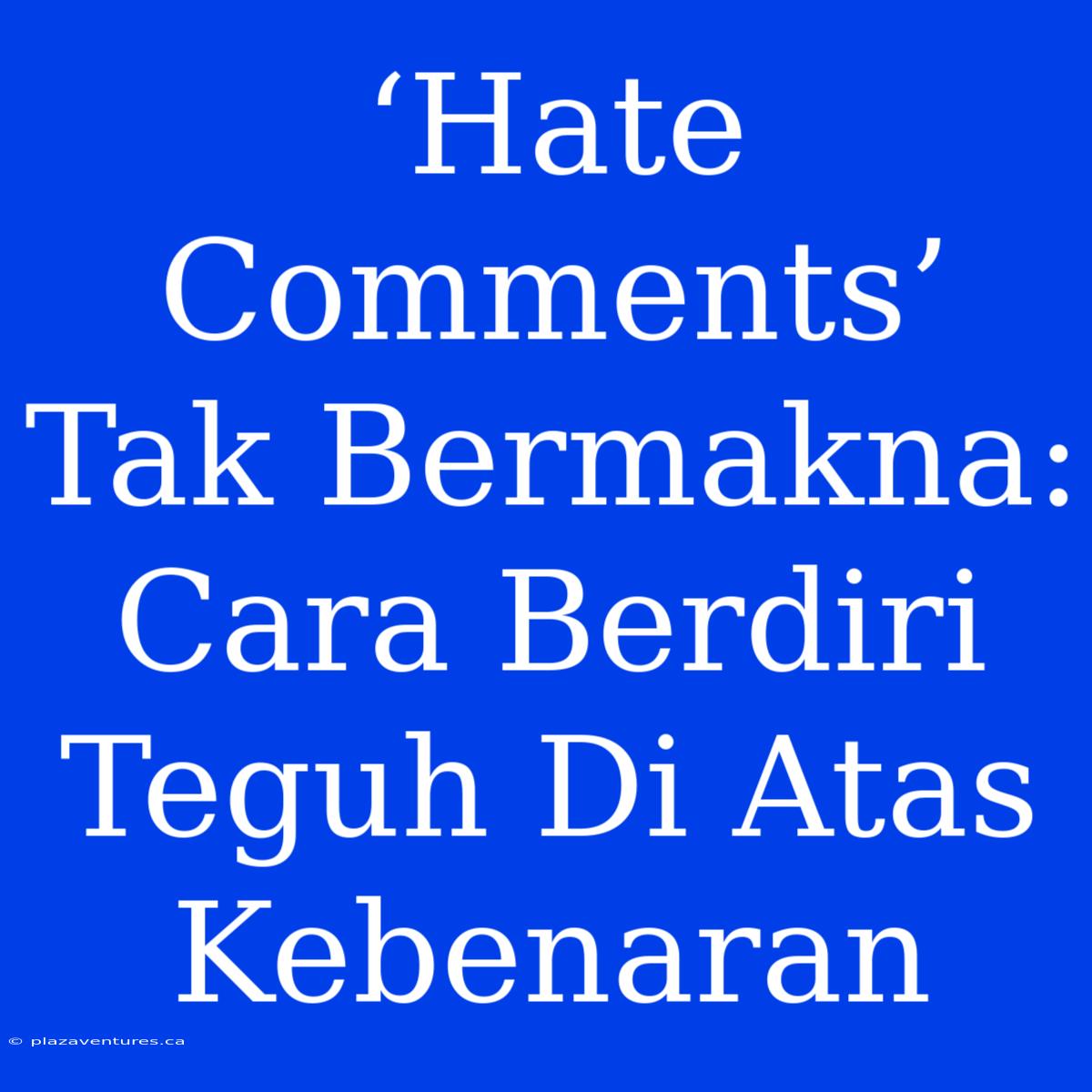 ‘Hate Comments’ Tak Bermakna: Cara Berdiri Teguh Di Atas Kebenaran