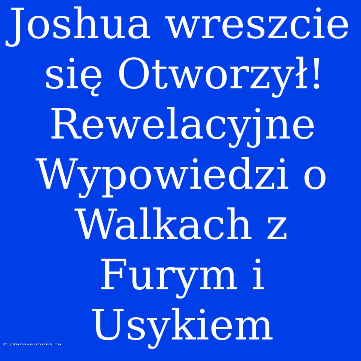 Joshua Wreszcie Się Otworzył! Rewelacyjne Wypowiedzi O Walkach Z Furym I Usykiem