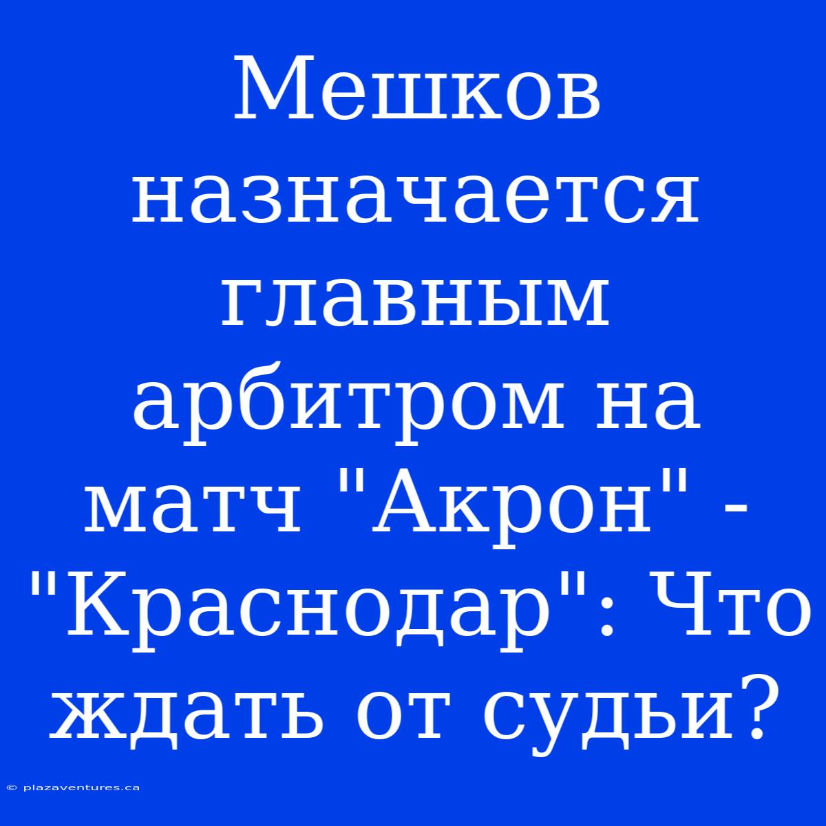 Мешков Назначается Главным Арбитром На Матч 