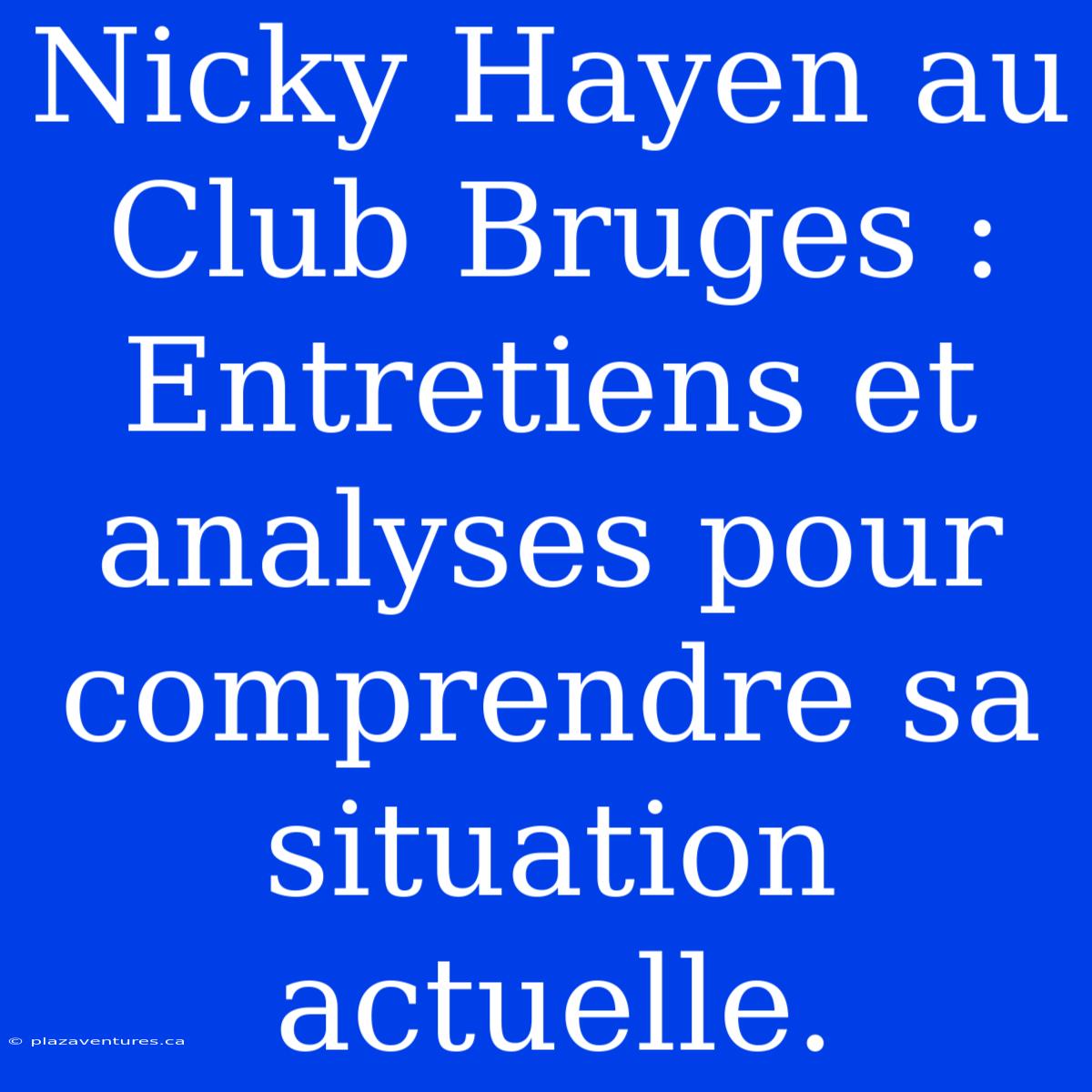 Nicky Hayen Au Club Bruges : Entretiens Et Analyses Pour Comprendre Sa Situation Actuelle.