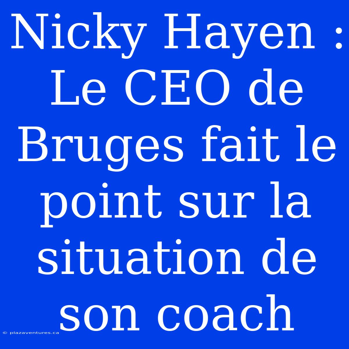 Nicky Hayen : Le CEO De Bruges Fait Le Point Sur La Situation De Son Coach