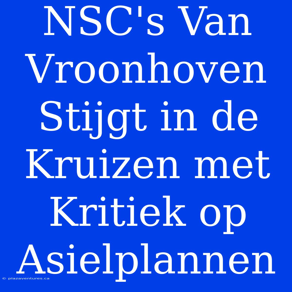 NSC's Van Vroonhoven Stijgt In De Kruizen Met Kritiek Op Asielplannen