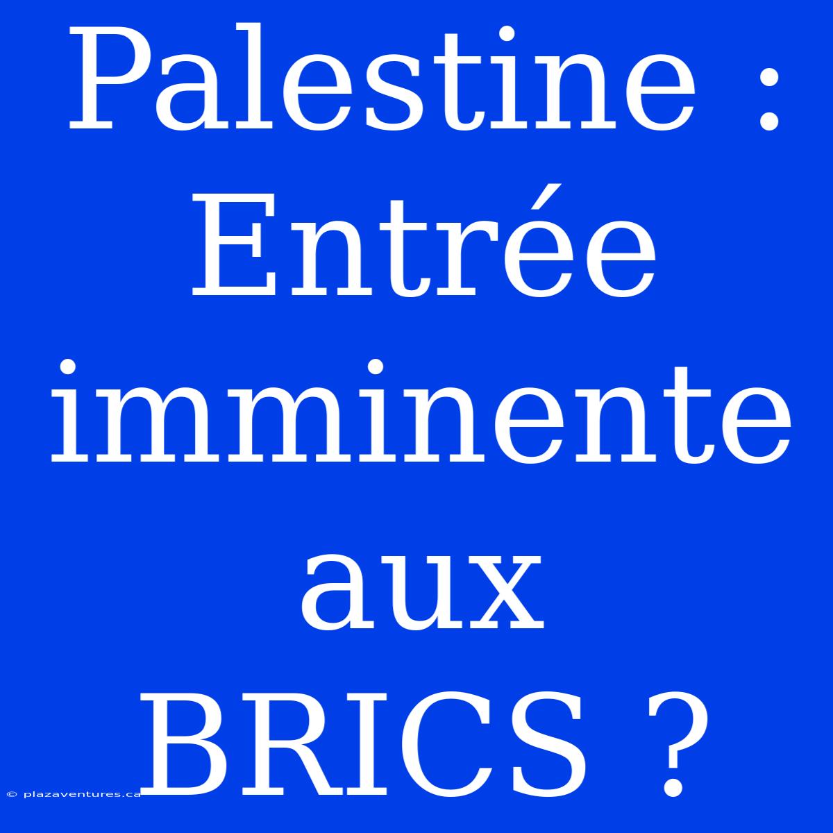 Palestine : Entrée Imminente Aux BRICS ?