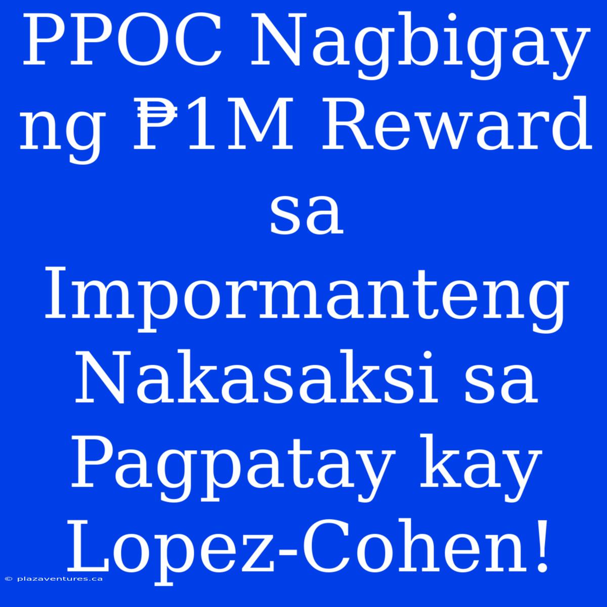 PPOC Nagbigay Ng ₱1M Reward Sa Impormanteng Nakasaksi Sa Pagpatay Kay Lopez-Cohen!