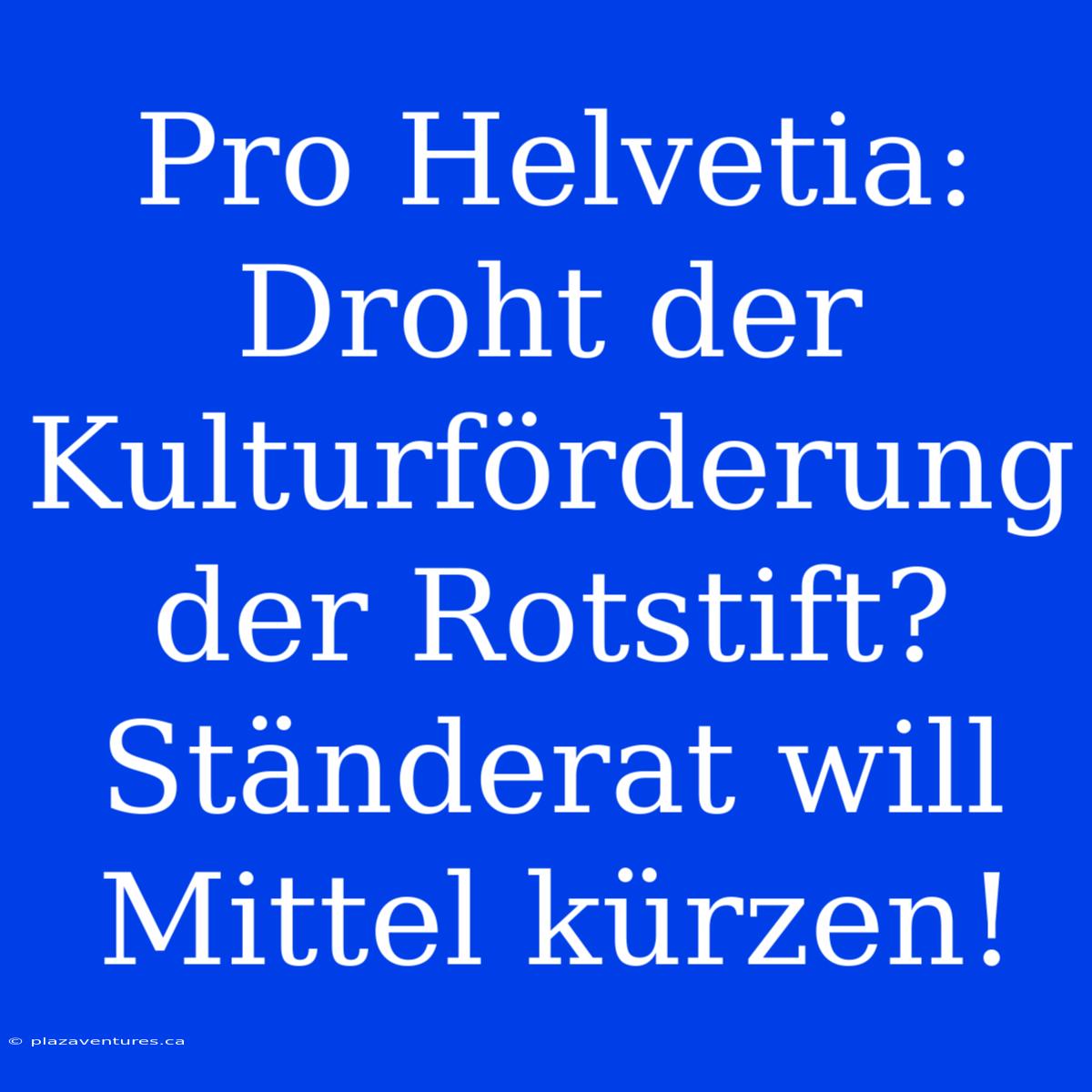 Pro Helvetia: Droht Der Kulturförderung Der Rotstift? Ständerat Will Mittel Kürzen!