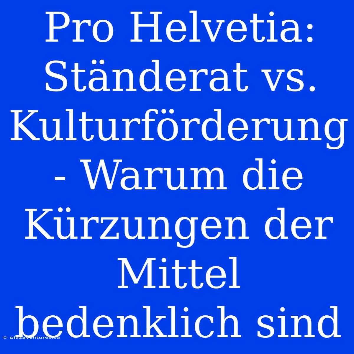 Pro Helvetia: Ständerat Vs. Kulturförderung - Warum Die Kürzungen Der Mittel Bedenklich Sind