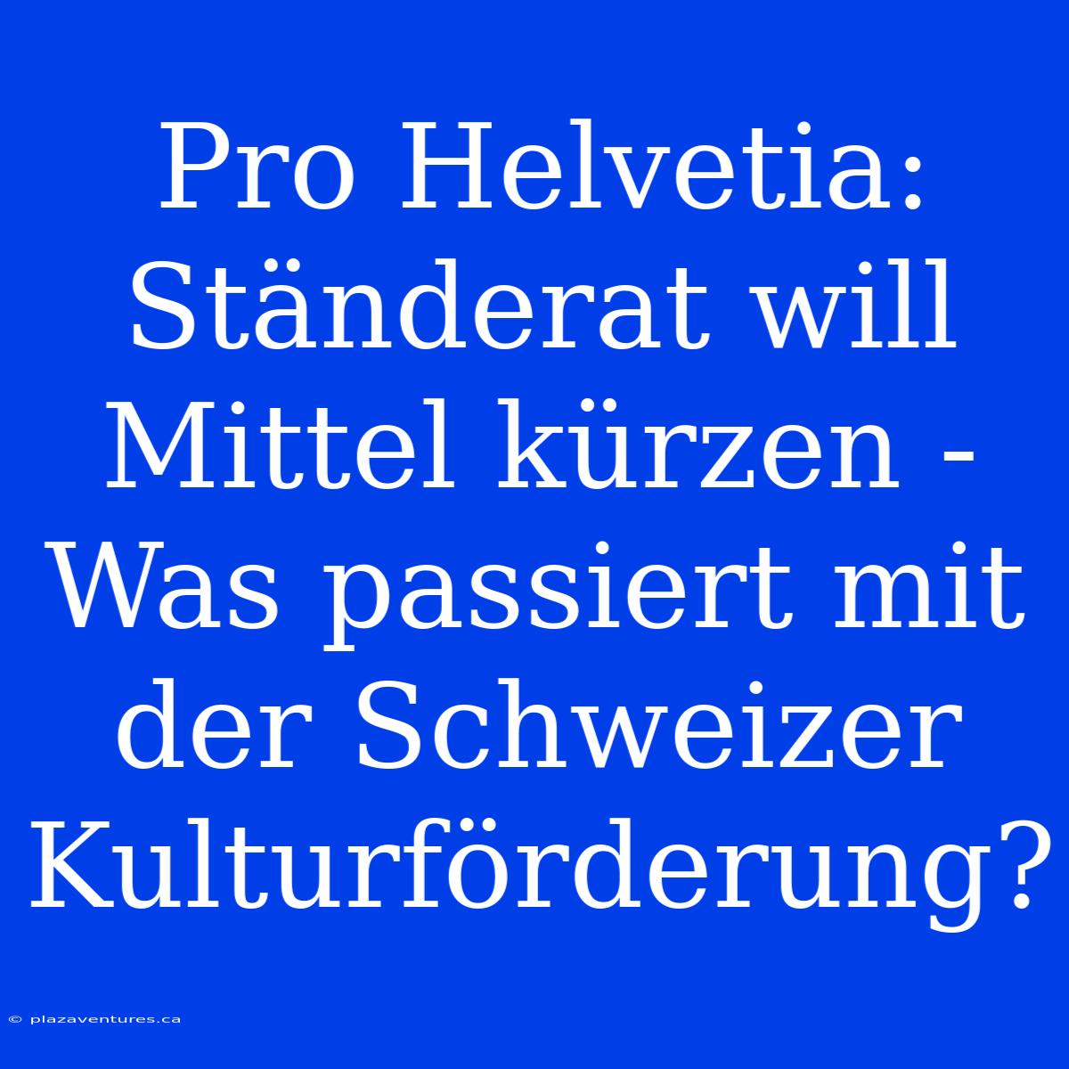 Pro Helvetia: Ständerat Will Mittel Kürzen - Was Passiert Mit Der Schweizer Kulturförderung?