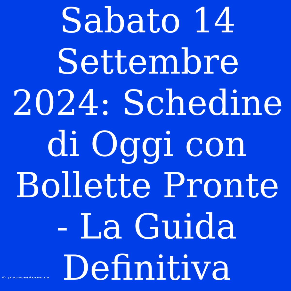 Sabato 14 Settembre 2024: Schedine Di Oggi Con Bollette Pronte - La Guida Definitiva