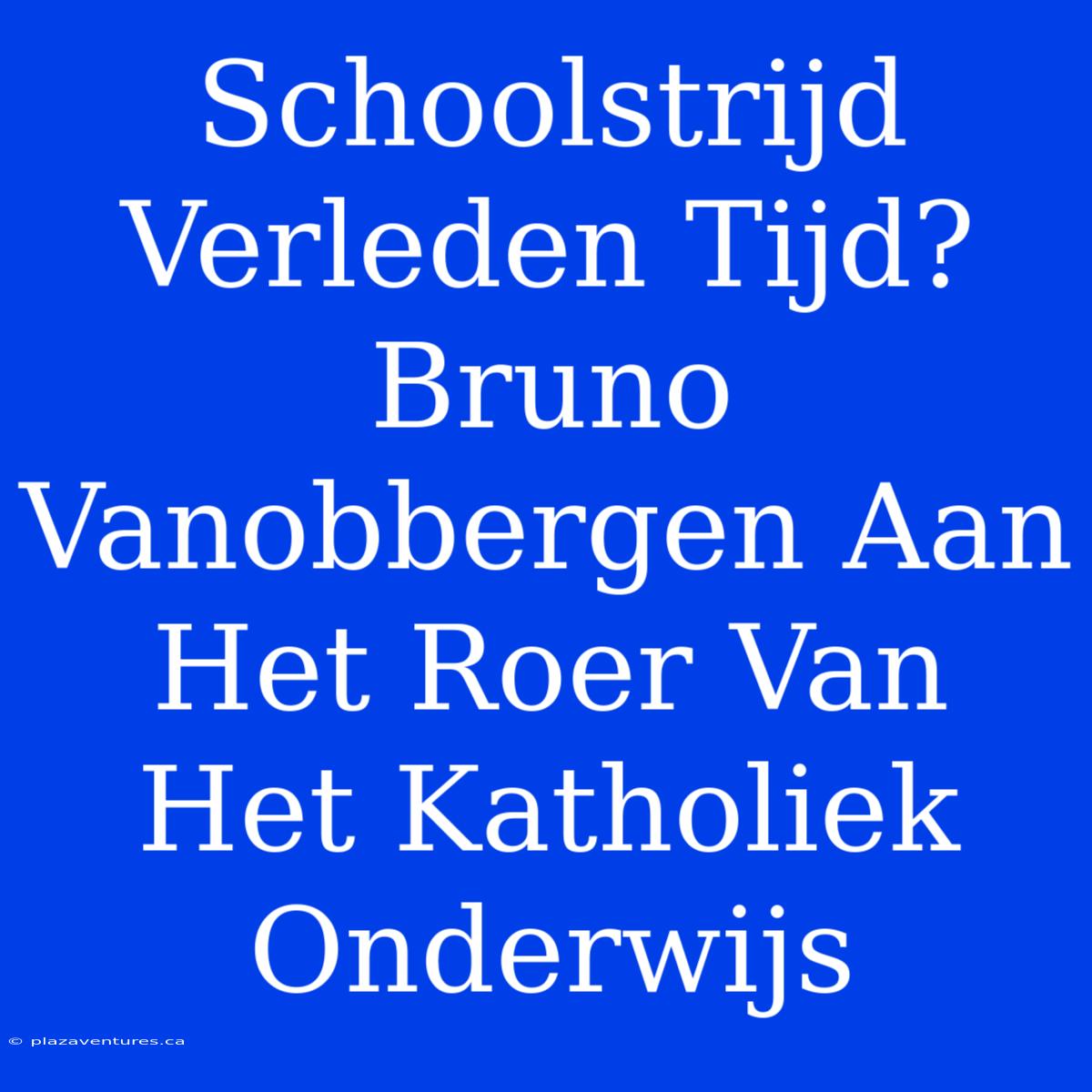 Schoolstrijd Verleden Tijd? Bruno Vanobbergen Aan Het Roer Van Het Katholiek Onderwijs