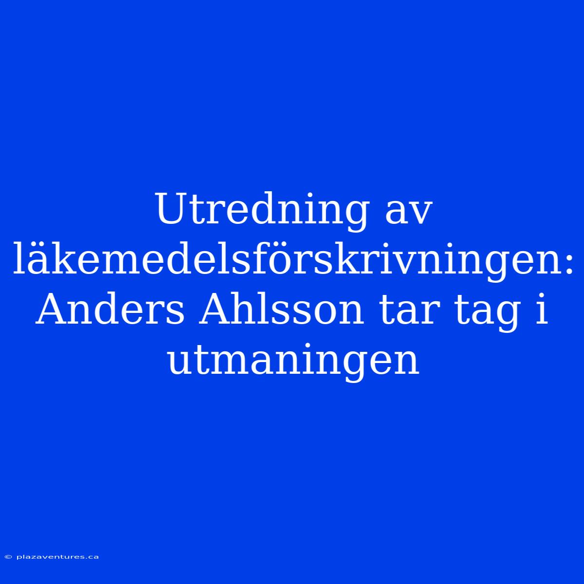 Utredning Av Läkemedelsförskrivningen: Anders Ahlsson Tar Tag I Utmaningen