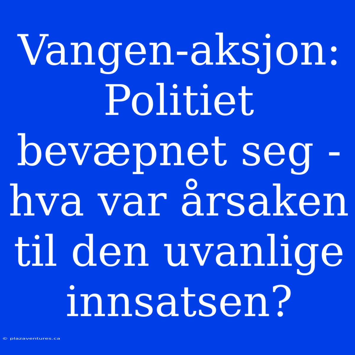 Vangen-aksjon: Politiet Bevæpnet Seg - Hva Var Årsaken Til Den Uvanlige Innsatsen?