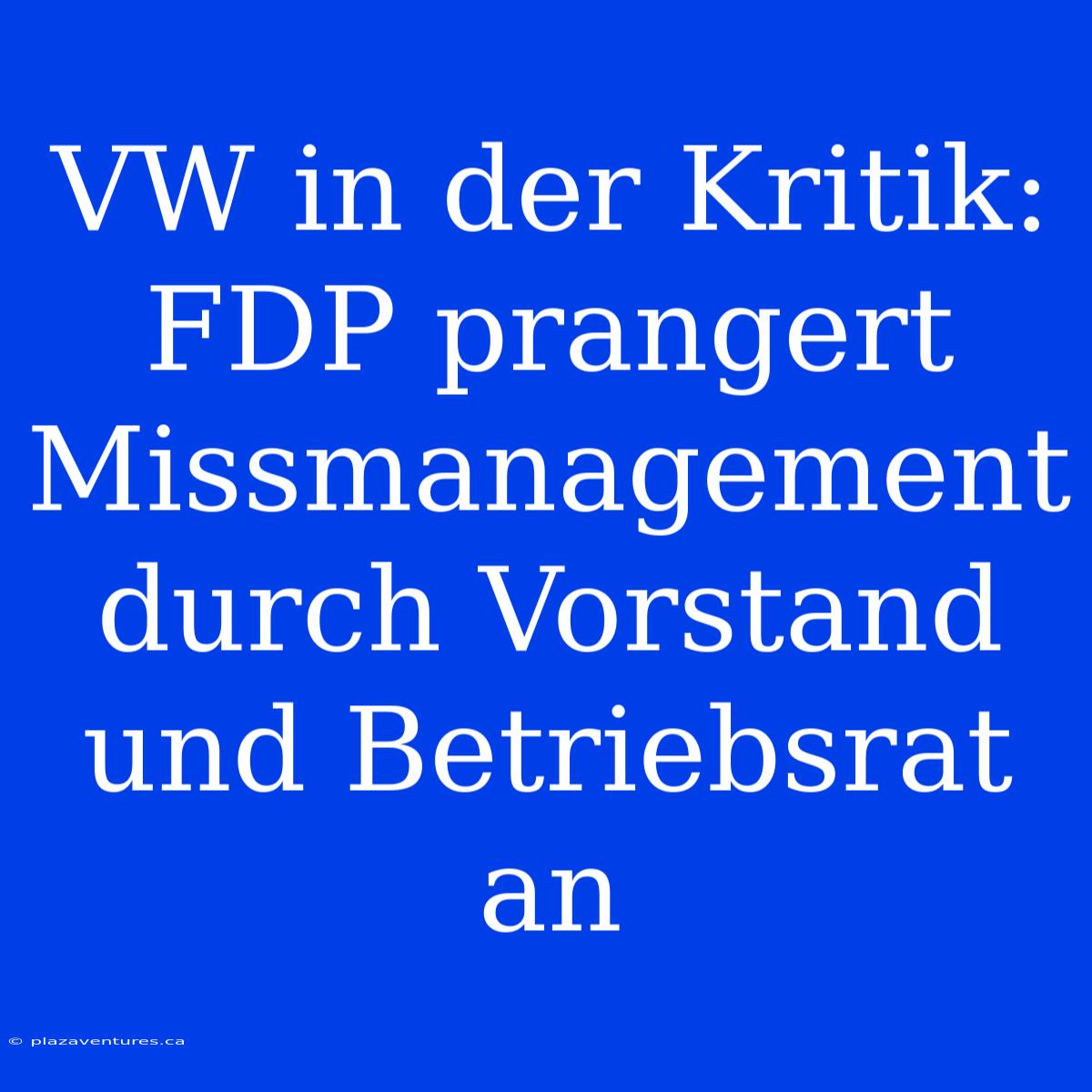 VW In Der Kritik: FDP Prangert Missmanagement Durch Vorstand Und Betriebsrat An