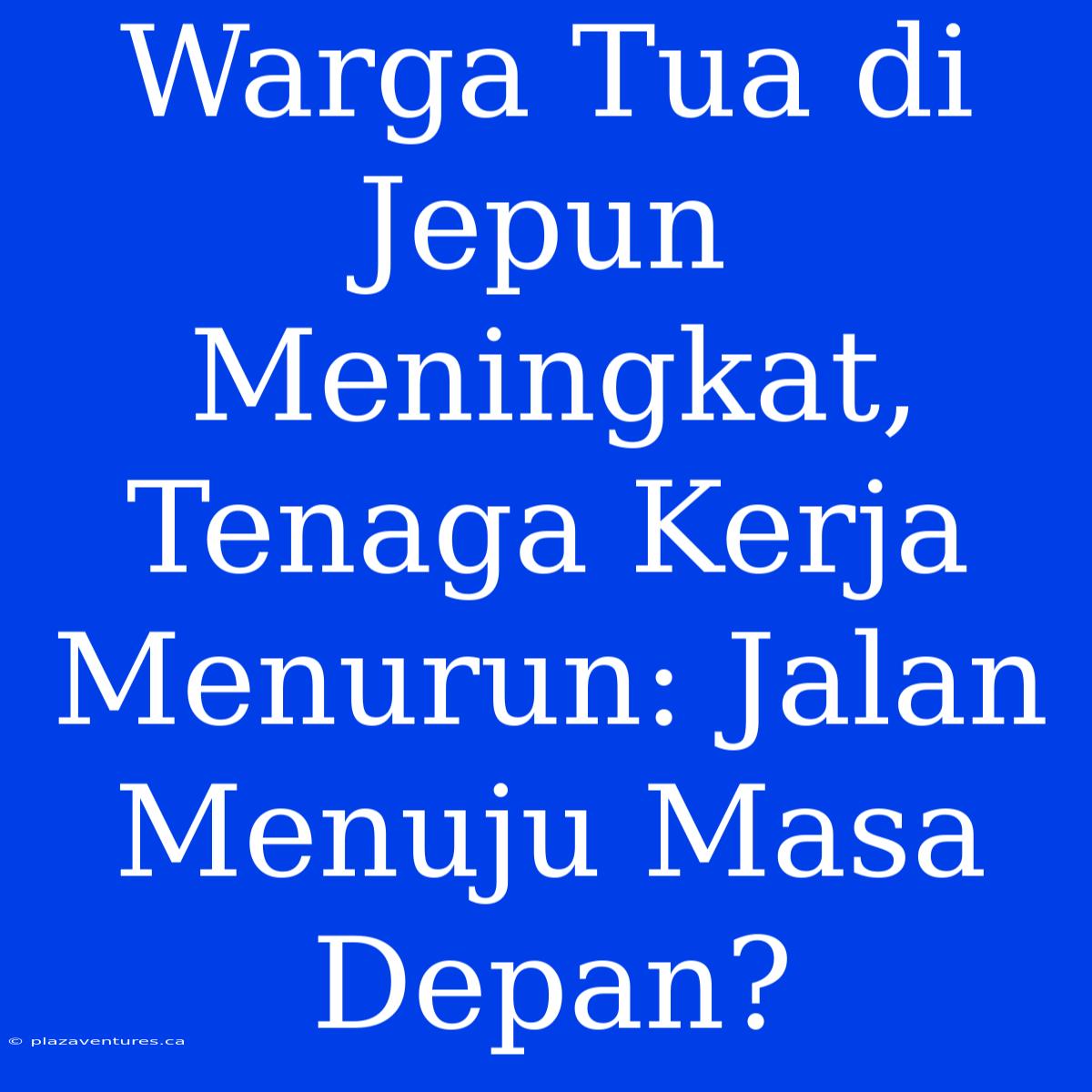 Warga Tua Di Jepun Meningkat, Tenaga Kerja Menurun: Jalan Menuju Masa Depan?